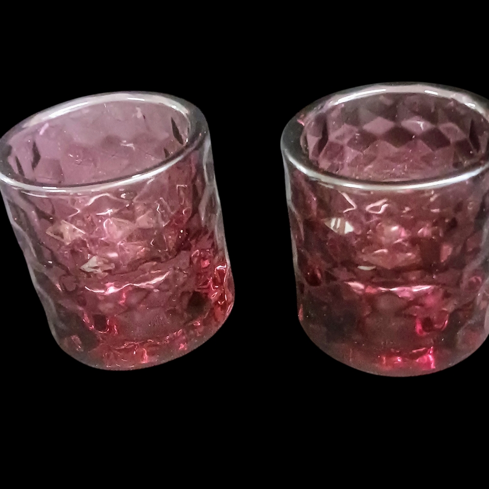 Reversible Set Of 2 Burgandy Glass Candle Holders.